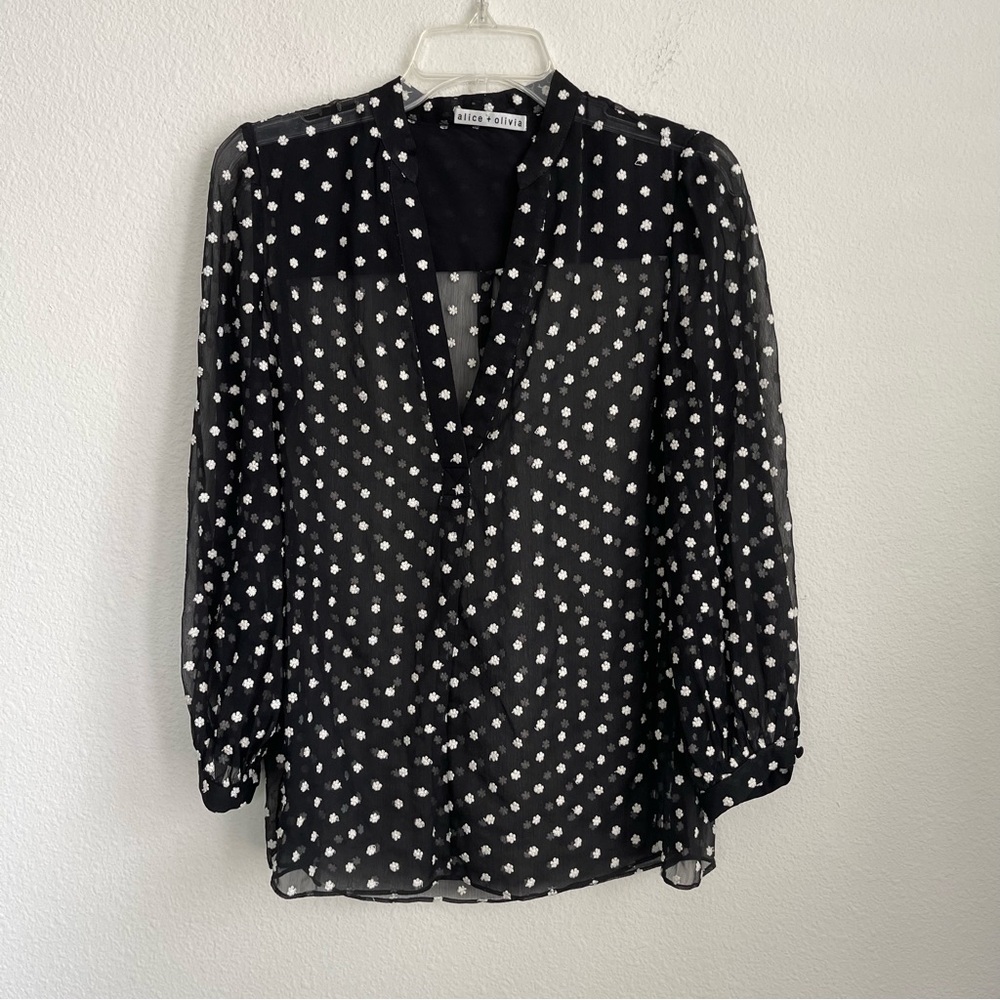 Alice & Olivia Button Front Mesh Transparent Flow… - image 1